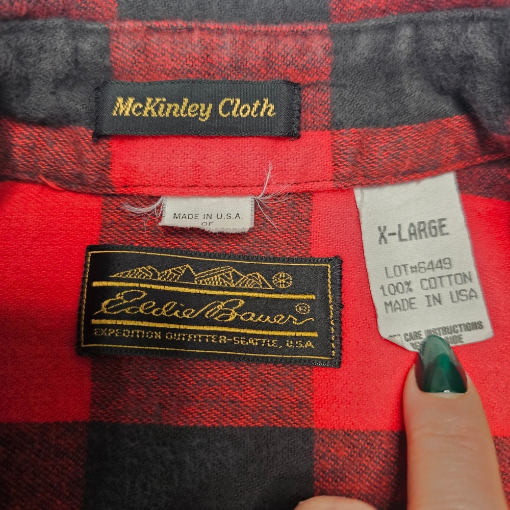 Vintage 80s Eddie Bauer McKinley Cloth Flannel Shirt XL USA Buffalo Plaid Cabin - Picture 4 of 8